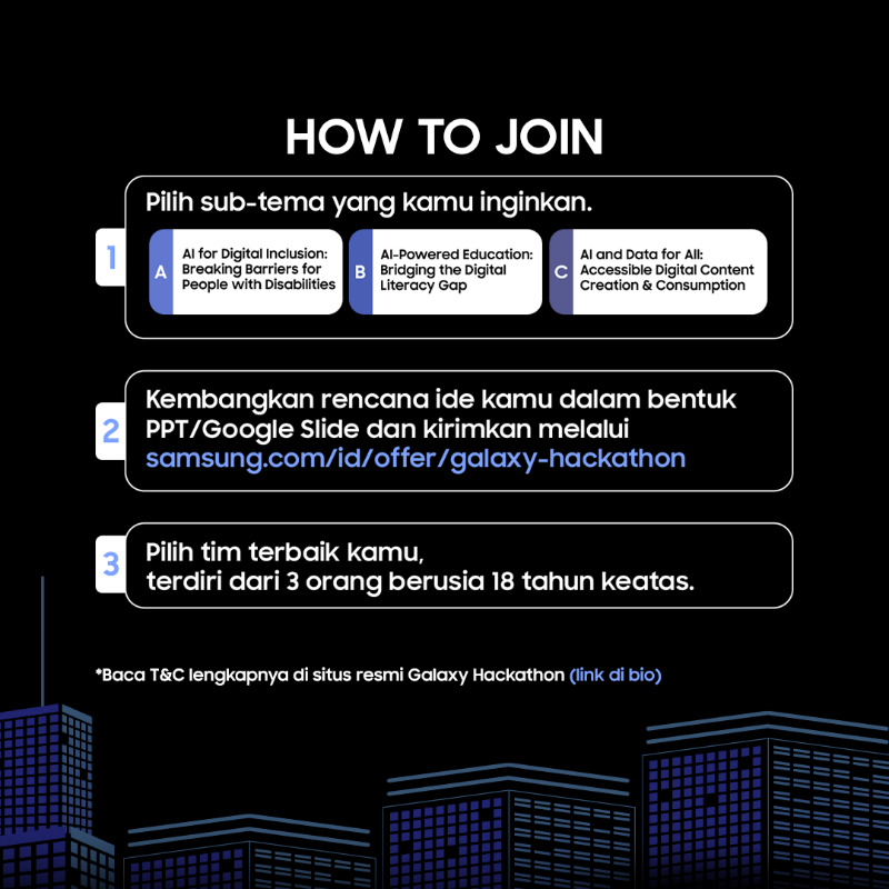 samsungID's tweet photo. RT, like & reply “Mau ikut #GalaxyHackathon #GalaxyTabS10 Series untuk #ExpandWorkPlay” kalau kamu si visioner yang mau dapat HADIAH TOTAL RATUSAN JUTA RUPIAH & unit #GalaxyTabS10 Series! 🥳✨
Submit ide #VisionForTomorrow kamu sekarang juga!
https://t.co/NOn3JfDUGl