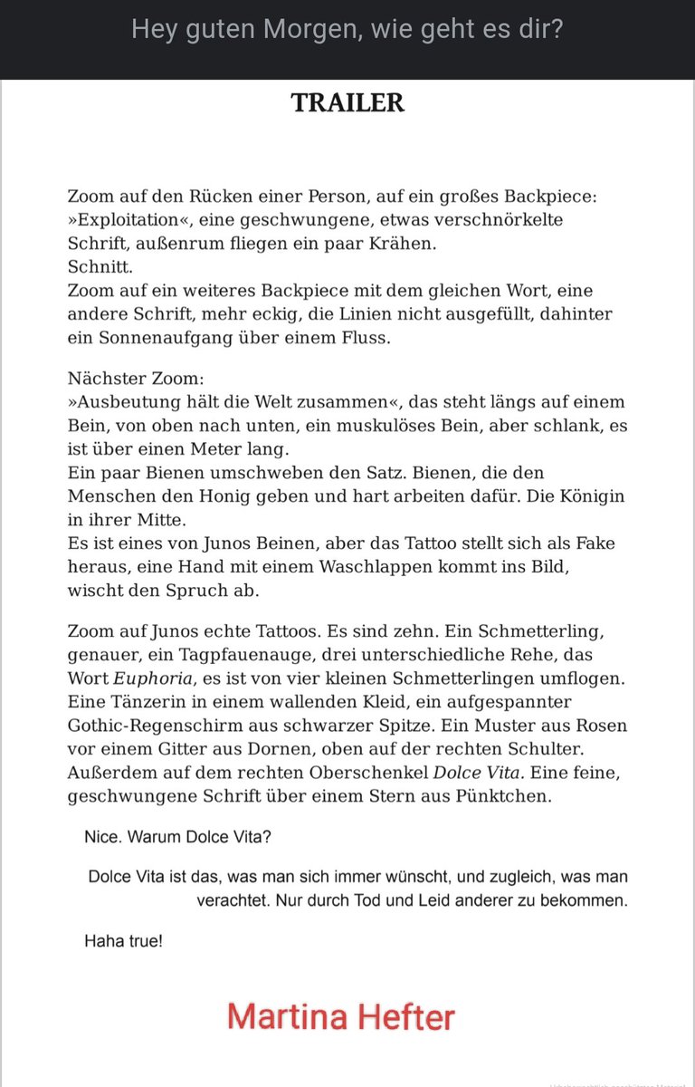 #clemensmeyer findet, sein Buch sollte den #buchpreis bekommen, es hilft ein Blick auf die ersten Seiten seines und des Buchs von #martinahefter. 
Er mit holpernd-dünkeligem, aufgesetzten Dialog, sie entwirft geschmeidig mit ein paar Zooms ihre Protagonistin. Noch Fragen?