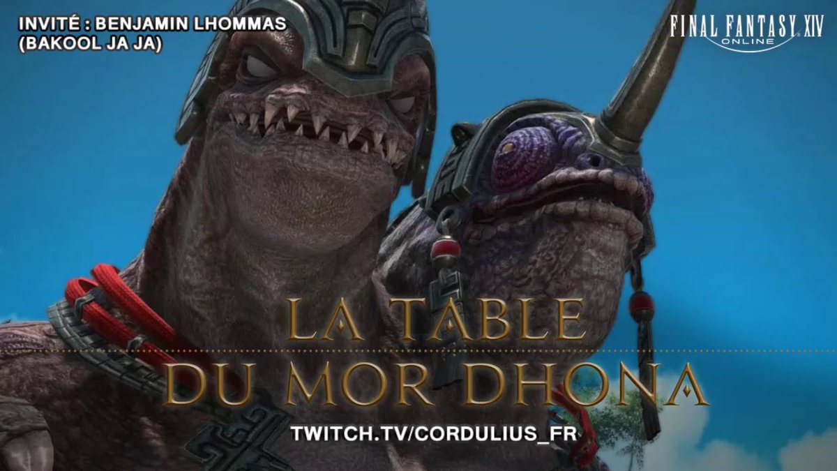 Cordulius_FR's tweet photo. La table du Mor Dhona, votre talkshow sur FFXIV a commencé !
Aujourd'hui on reçoit Benjamin Lhommas alias la voix FR de Bakool Ja Ja. 

📺  TTV/cordulius_fr

#FF14 #FinalFantasyXIV #FinalFantasyXIVOnline https://t.co/BhoyiLVdOT