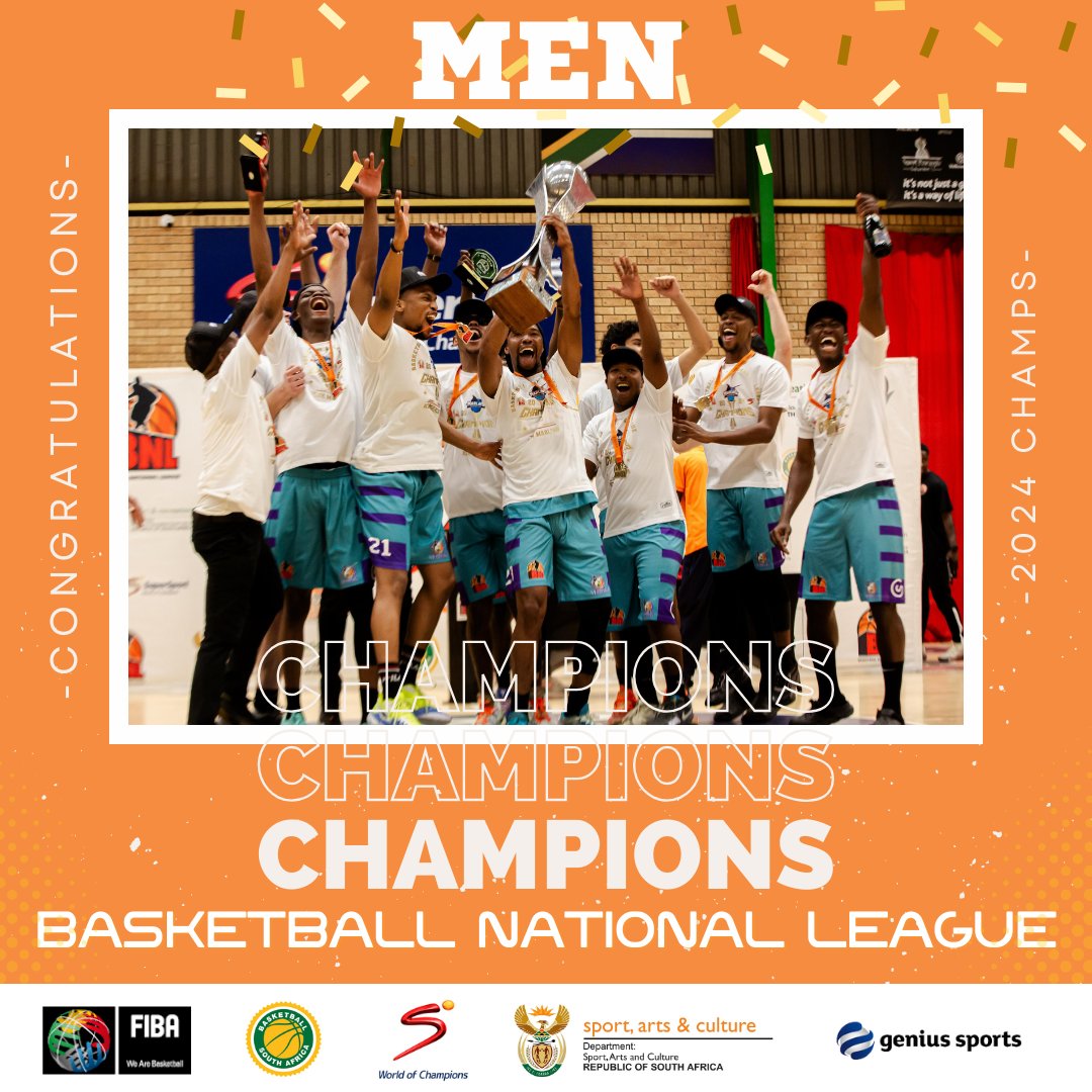 BNLSA's tweet photo. ๐ Kwa-Zulu Marlins = 2024 Menโs Champions!๐๐ฅIn their first finals appearance, the Marlins stunned the Mpumalanga Rhinos:
Game 1: 86-55
Game 2: 71-68 (Edge-of-your-seat action!)
Big shoutout to Coach Craig Gilchrist and the team! ๐
#BNL2024 #MarlinsChamps #FirstTimeFinalists https://t.co/ip5cSsDqjI