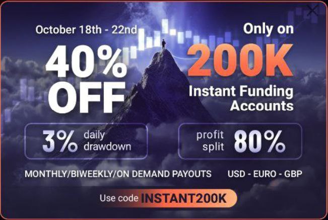 propfirma's tweet photo. ✅ OFP  :  
 
✅ لفترة محدوده حتى 22 أكتوبر     
هذا العرض لحسابات 200K    
 
✅ خصم 40% :  
 
✅ تقاسم الارباح 80%    
✅ تراجع يومي 3%    
    
Code : INSTANT200K 🟢 
 
🛡 Link : https://t.co/0lv5726m4n 
 
@propfirmar  ⚡️
#propfirms #propfirm #forex https://t.co/zCOafS7Qk2