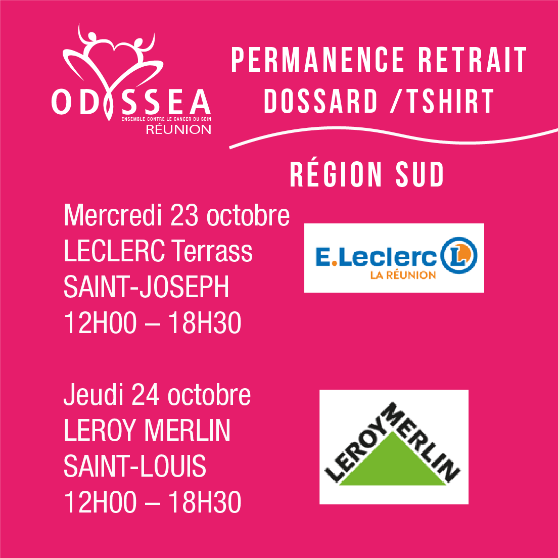 Run Odysséa (@runodyssea) on Twitter photo Retrait dossards/tee-shirts @OdysséaRéunion <a href="/runodyssea/">Run Odysséa</a>
du 21 au 30 octobre sur toute l'île
Inscriptions possibles sur les permanences dans la limite des places dispo
⚠Aucune inscription aucun retrait dossard/teeshirt possible sur l'évènement #OdysseaRéunion Retrait dossards/tee-shirts @OdysséaRéunion <a href="/runodyssea/">Run Odysséa</a>
du 21 au 30 octobre sur toute l'île
Inscriptions possibles sur les permanences dans la limite des places dispo
⚠Aucune inscription aucun retrait dossard/teeshirt possible sur l'évènement #OdysseaRéunion