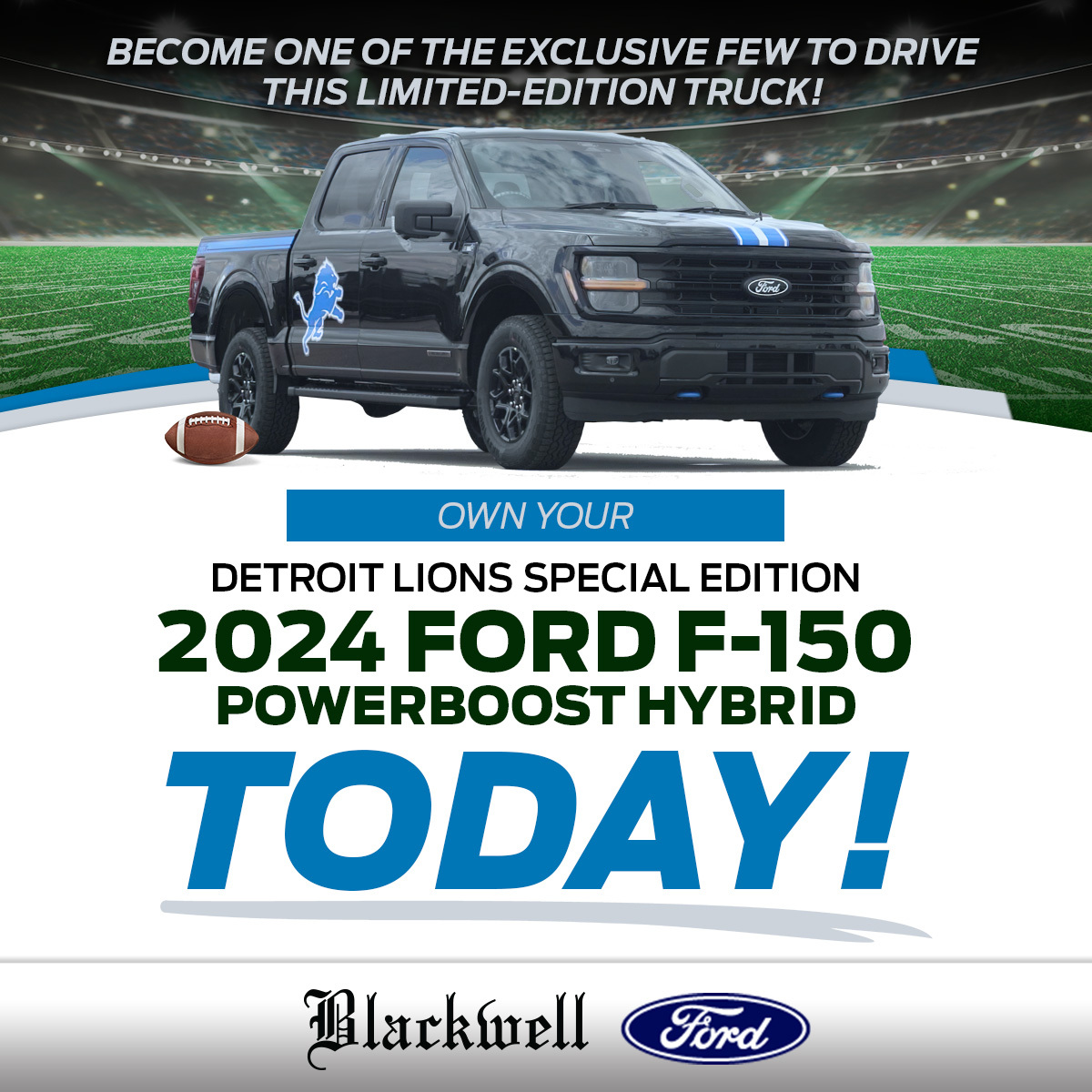 BlackwellFord's tweet photo. Ready for Gameday? So is the Detroit Lions F-150! Take the field with the special edition 2024 Ford F-150 hybrid, designed for diehard Lions fans! Visit us and get behind the wheel of this limited edition today! #FordLionsEdition... #ThinkFordFirst

https://t.co/49DWZRYJiU https://t.co/5af1thNYP5