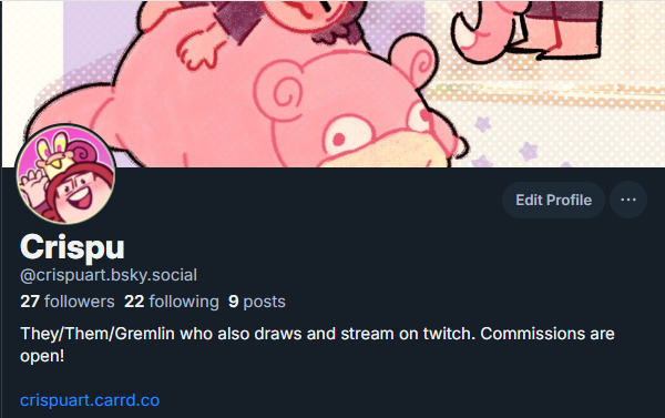 crispuart's tweet photo. I don't think I'll be as active here as I used to. I think I'm going to try and be more active on bluesky so please feel free to follow me there for art and stream content! https://t.co/tbBBic4Ox7