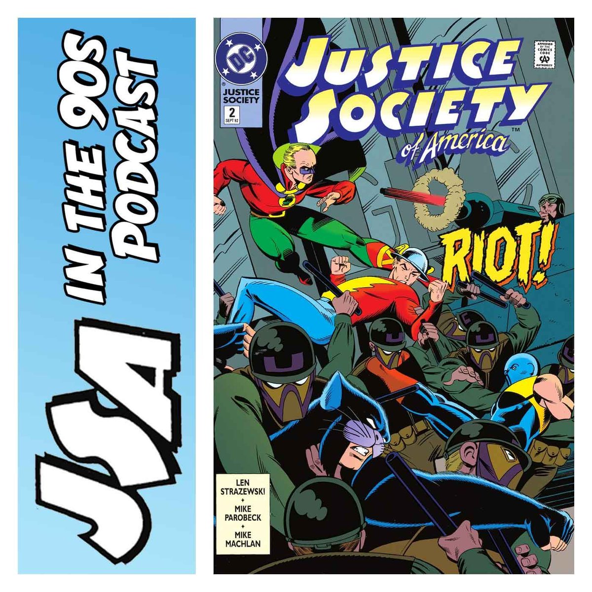 jsapresents's tweet photo. New JSA IN THE 90s PODCAST! @Sean42AZ &amp; Shag discuss JUSTICE SOCIETY OF AMERICA #2 (Sep 1992) by Len Strazewski, Mike Parobeck &amp; Mike Machlan! Wildcat and The Atom rejoin the JSA, contemplating the team's current purpose, before a clash with UltraGen! 
https://t.co/Gpy1IMKaUn https://t.co/g0m5HZr6b7
