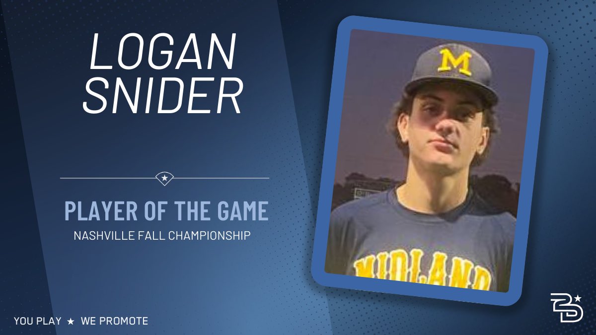 2D Sports Tennessee (@2dsportstn) on Twitter photo ⭐️Player of the Game⭐️
Midland TN Scout 16u (@MidlandGold15u)
Logan Snider (<a href="/LoganSnider_5/">Logan Snider</a>)
7K, 2H, 2ER, 5BB, 4IP
Summit High |TN| 2027
#uncommitted #2D2027 #2DNashville ⭐️Player of the Game⭐️
Midland TN Scout 16u (@MidlandGold15u)
Logan Snider (<a href="/LoganSnider_5/">Logan Snider</a>)
7K, 2H, 2ER, 5BB, 4IP
Summit High |TN| 2027
#uncommitted #2D2027 #2DNashville