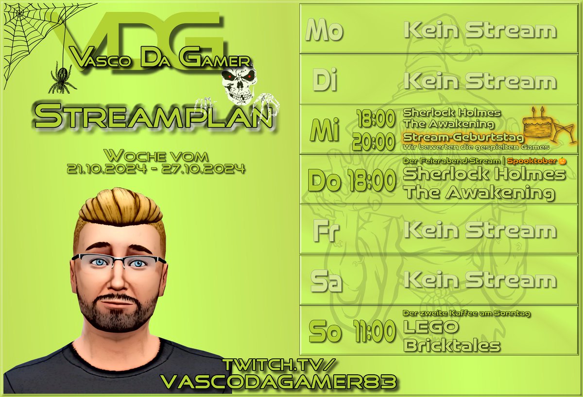 Der Streamplan der nächsten Woche mit dem 1. Streamgeburtstag am Mittwoch ab 20 Uhr.
Die Tierlist zum Bewerten der im vergangen Jahr im Stream gespielten Games findet ihr hier:
tiermaker.com/create/vascos-…
Wenn ihr mögt, bewertet schon mal, und lasst mir eure Rangliste zukommen 💚