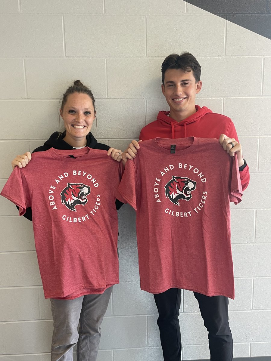 GHSTIGERS_AD's tweet photo. Congratulations to athletic trainers Kylee Schlorholtz and Parker Eley for earning "Above and Beyond" t-shirts. Kylee and Parker are an integral part in the success of Gilbert athletics. They are always there for our students, helping them be at their best. We are so thankful! https://t.co/9fPXvx1i1J