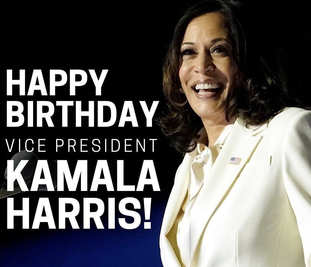 #GoodMorningEveryone 
Join me in Wishing  the Next President  of the United States a very Happy 60th Birthday !!
The best wishes we can give her is to GET OUT THE VOTE...
She is fighting for us 
Let's  fight for  her
#HappyBirthdayMadamVP 
#HappyBirthdayKamalaHarris