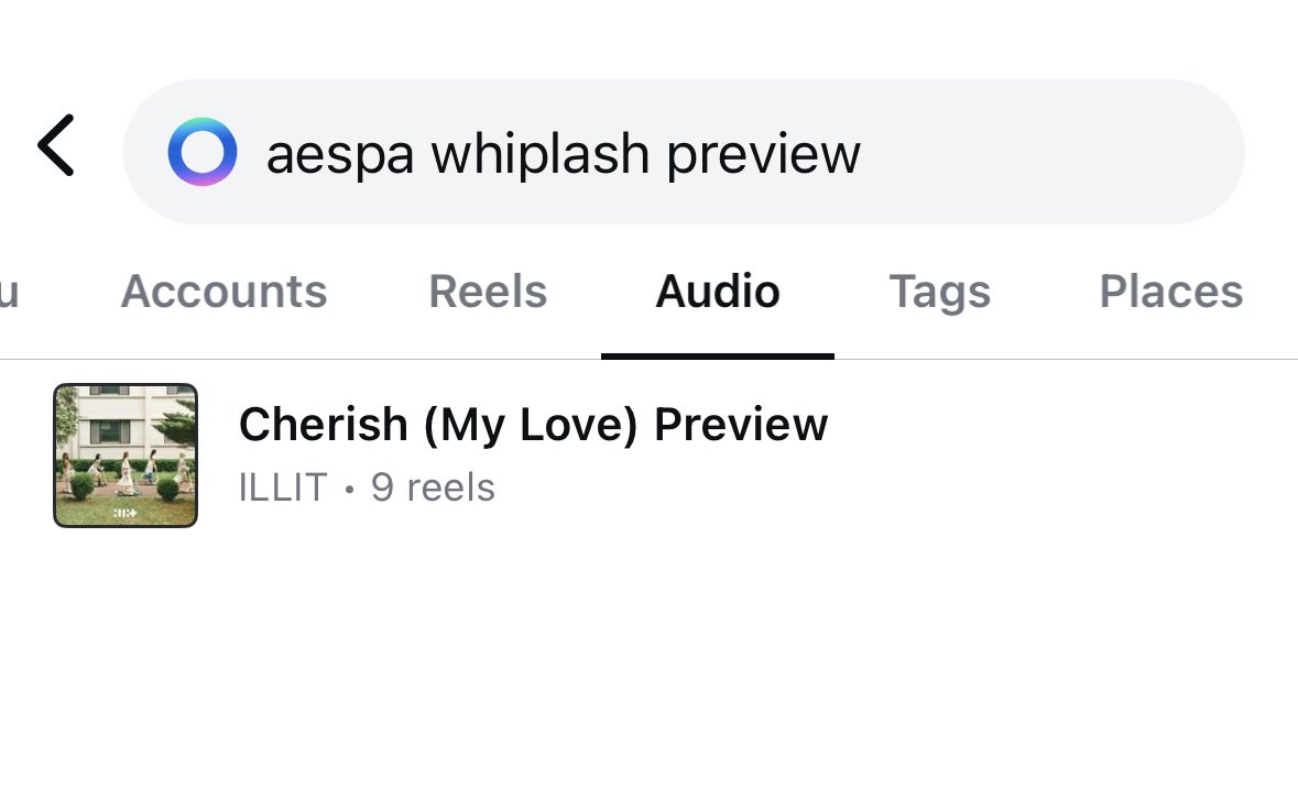 jisuluver's tweet photo. Fans have noticed an unusual occurrence: when searching for a preview of aespa’s 'Whiplash' on Instagram, a preview of ILLIT’s upcoming song appears instead.

It seems that HYBE/Belift might be leveraging the popularity of other groups to promote their own artists. 👀 https://t.co/vhOAmpR1E8