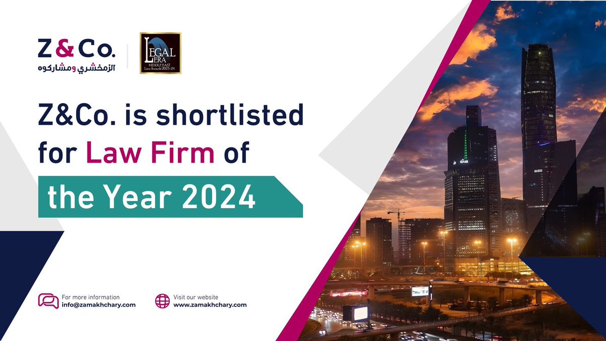 ZcoTweets's tweet photo. Z&amp;Co. has been shortlisted for KSA Law Firm of the Year at the upcoming LegalEra Middle East Awards. 

Congratulations to the other shortlisted firms, and watch this space!

#LawFirmOfTheYear  #Shortlisted #LegalAward2024 #LegalEraAward https://t.co/aNzZjTIFfm
