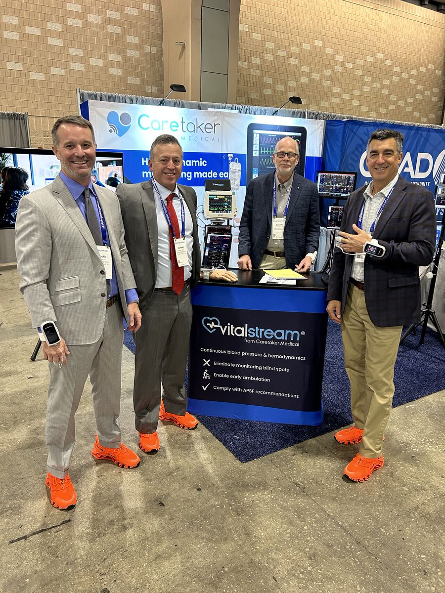 caretakermed's tweet photo. Day 2 at #ANES2024. Stop by booth 7076 to find out why we are wearing orange shoes and learn how VitalStream can help you optimally manage fluid during the IV fluid shortage. #hemodynamics #anesthesia https://t.co/LIBGJANdCS