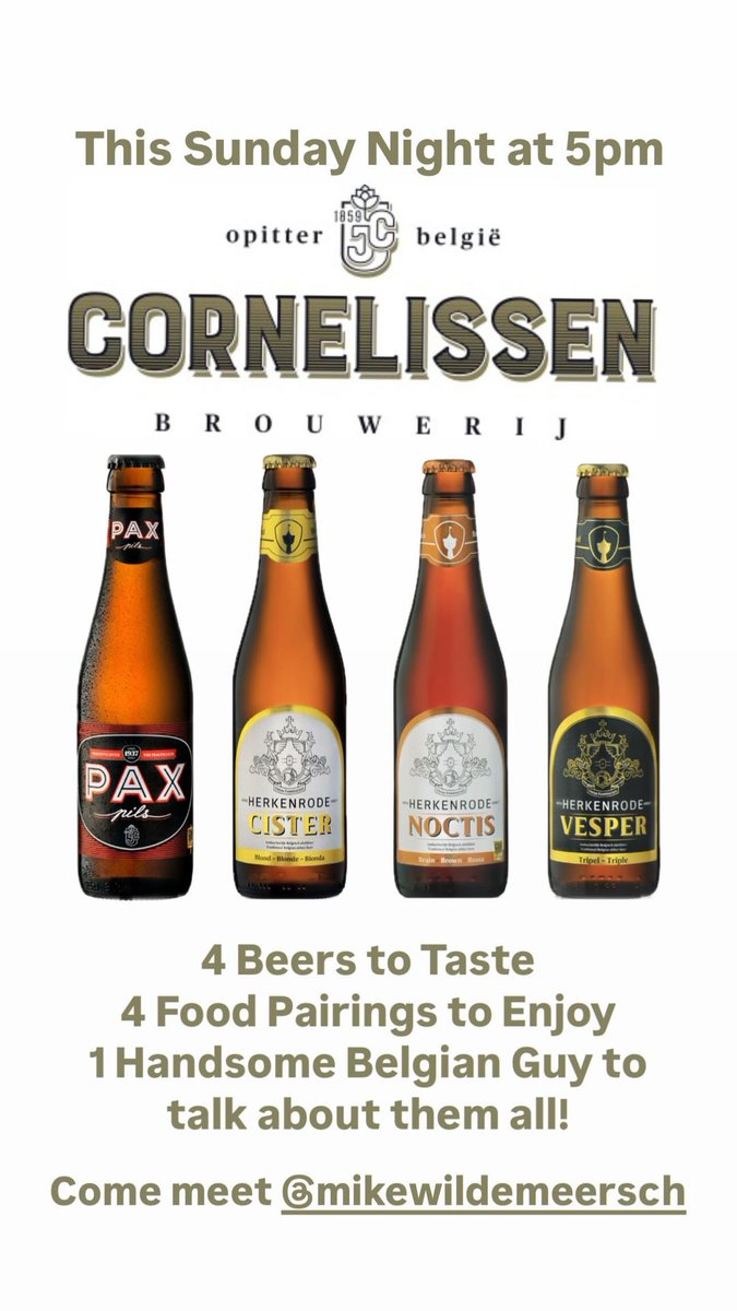 Thrilled to be featured this evening at <a href="/Teresasnextdoor/">Teresa's Next Door</a> <a href="/TeresasWayne/">Teresa's</a> with four Brouwerij Cornelissen beers and special bites! The brewery's head of Export Mike Wildemeersch will be on hand to sample beers and talk all things Belgian brewing! Join us!