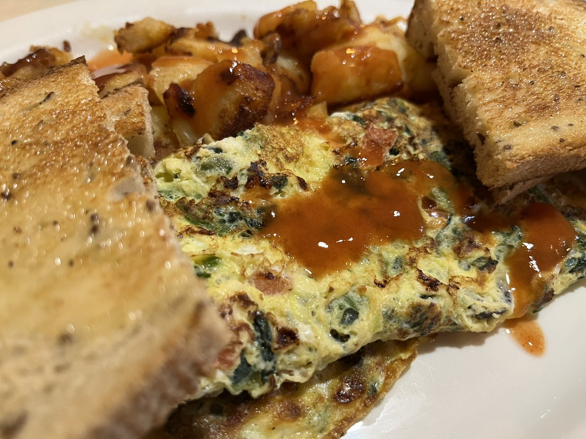 Sunday Mediterranean Omelette with hot sauce at The Liberty ☀️☀️☀️