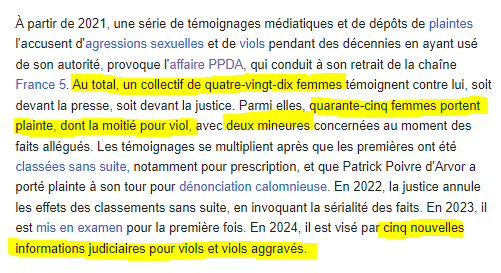 PPDA ou le Weinstein Français, un violeur en série en liberté car protégé par l'aristocratie

Il est accusé de viols et d'agressions sexuelles par 90 femmes, 45 plaintes, 23 pour viol dont 2 sur mineures

Weinstein, accusé par 90 femmes, purge une peine de 16 ans de prison ferme