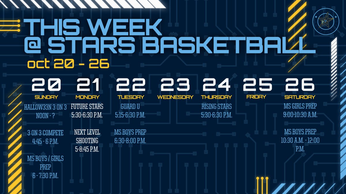 StarsBballClub's tweet photo. The Week of October 20 has more great chances to get in the gym with STARS! Check out our website or link in bio for full details on programs.
November programming is "live" as well as our Thanksgiving Camps!
#fallhoops #getbetter https://t.co/QxDwrFAlTY