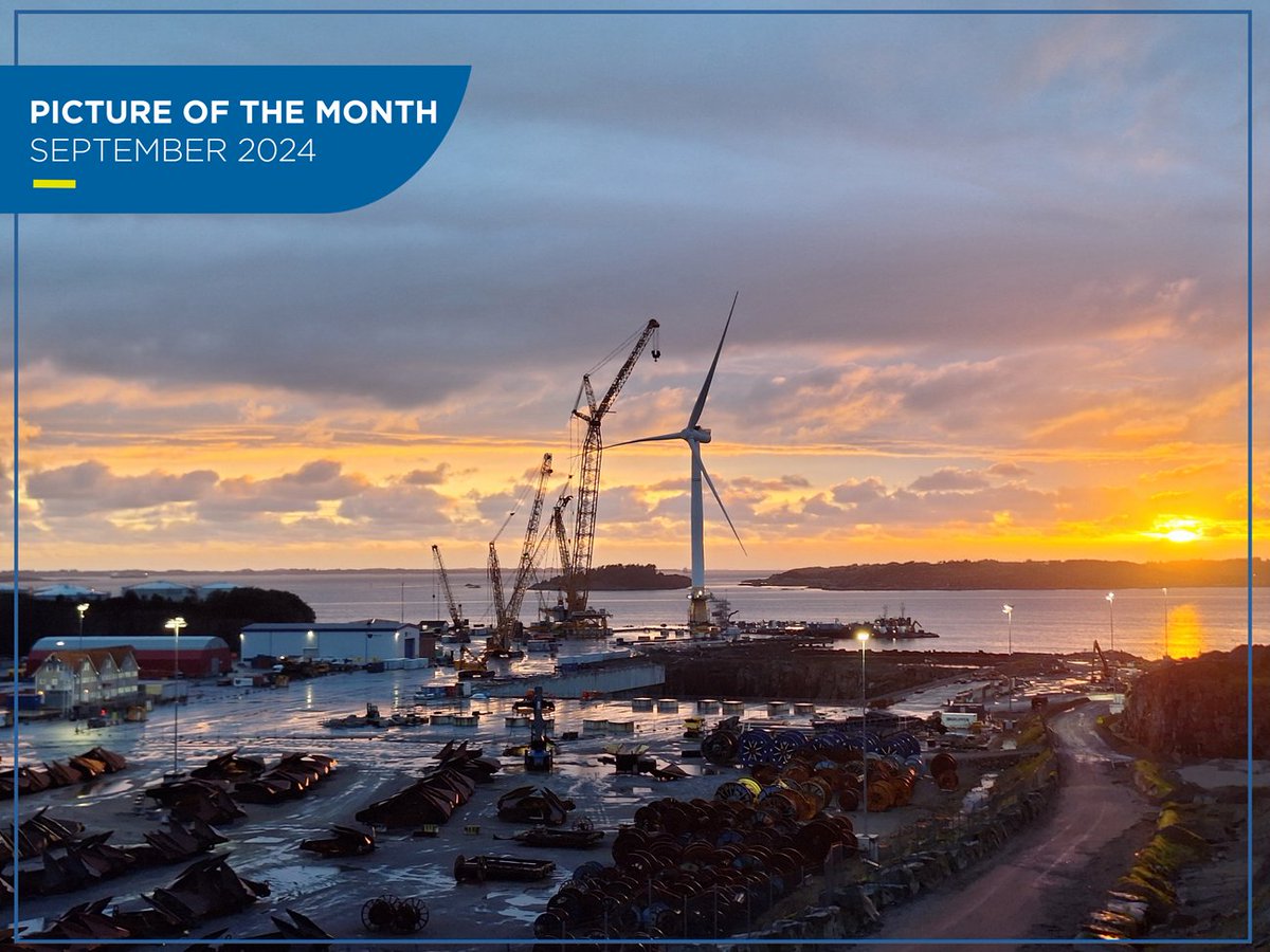 Sarens's tweet photo. In the #Port of Wergeland in #Norway, Sarens supported critical maintenance on 6MW turbines that make up world’s first floating #Offshore #Wind farm, #Hywind Scotland! It’s September's Picture of the Month! #NothingTooHeavy https://t.co/G90MR3PqSr