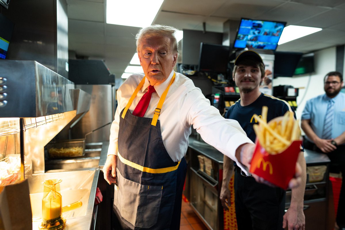 I’m not sure everyone comprehends what a masterful day of campaigning this is.

Trump makes fries and works the drive thru window at a McDonald’s near Philly.

A town hall in Lancaster to follow.

And then he’ll own the Steelers game in Pittsburgh at night.

Harris could never.