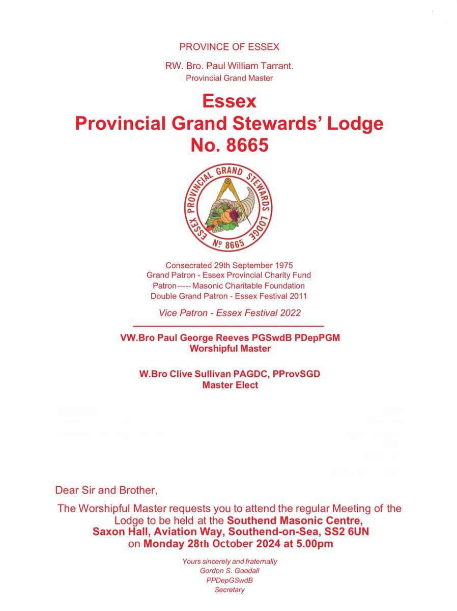 Essex Provincial Grand Stewards Lodge 8665 (@stewardslodge) on Twitter photo 