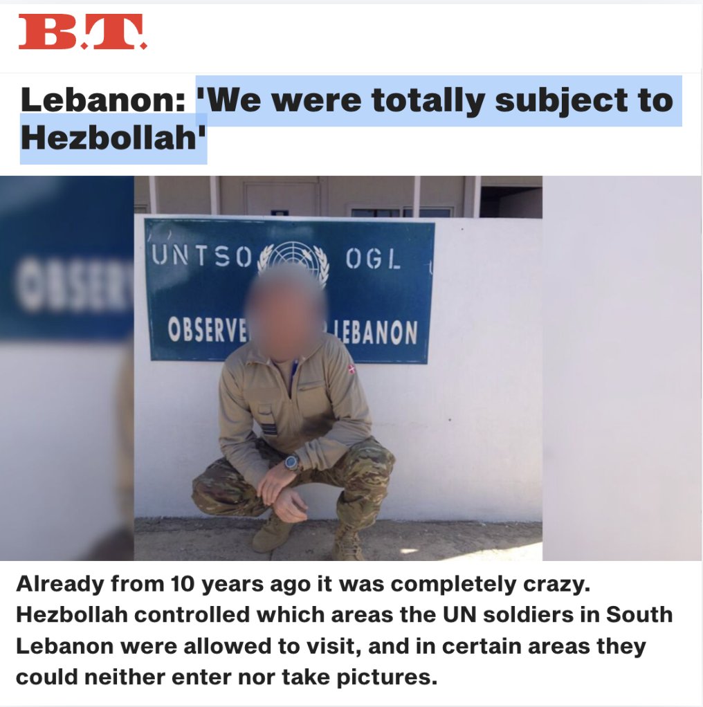 'We were totally subject to Hezbollah,' reveals former UN peacekeeper

By Jotam Confino

bt.dk/udland/michael…

Already from 10 years ago it was completely crazy. Hezbollah controlled which areas the UN soldiers in South Lebanon were allowed to visit, and in certain areas they