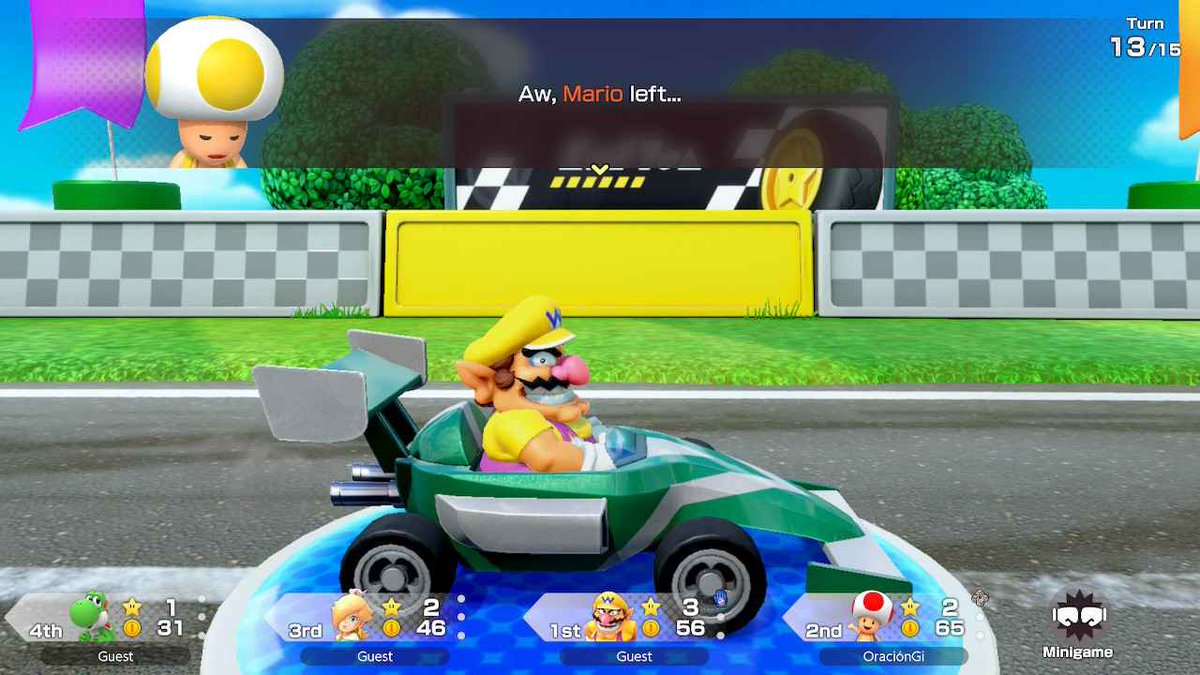 "Aw, Mario left...."

And yet Wario just gives the player this look that says "That's actually amazing news".