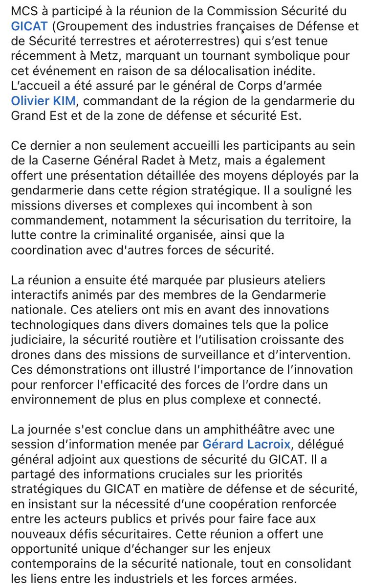 SecurityDriver_'s tweet image. MCS présent ce jeudi 17 octobre 2024 à la réunion de la Commission de Sécurité du GICAT (Groupement des industries françaises de Défense et de Sécurité terrestres et aéroterrestres)