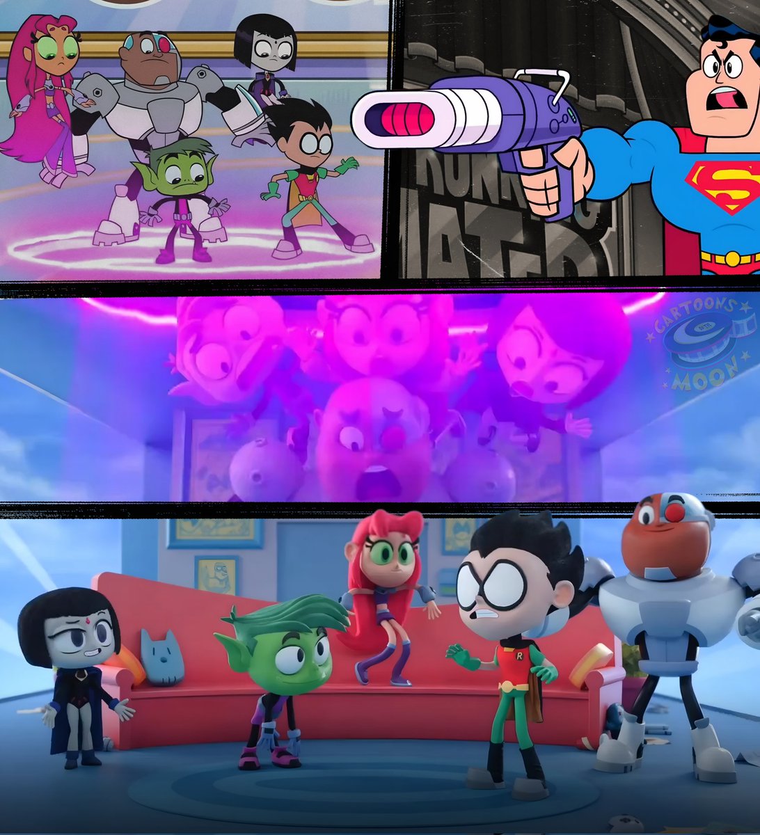 CartoonsOTMoon's tweet photo. En el capítulo 400 de los TTGO, Superman está celoso de que los titanes hayan tenido más especiales que él...

Así que tuvo la brillante idea de mandarlos a un universo stop-motion para que se queden sin presupuesto y les cancelen la serie. https://t.co/T4rGWYX6qy