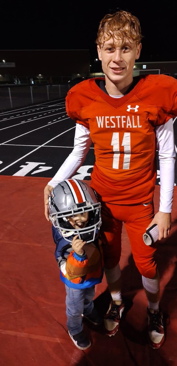 Connor009911492's tweet photo. This past Friday got another win. Had 11 tackles, 3 receptions for 40 yards and 1 touchdown. Last home game. Bittersweet 
#11, #westfallfb, #senioryear. https://t.co/3KeVbwTGPu