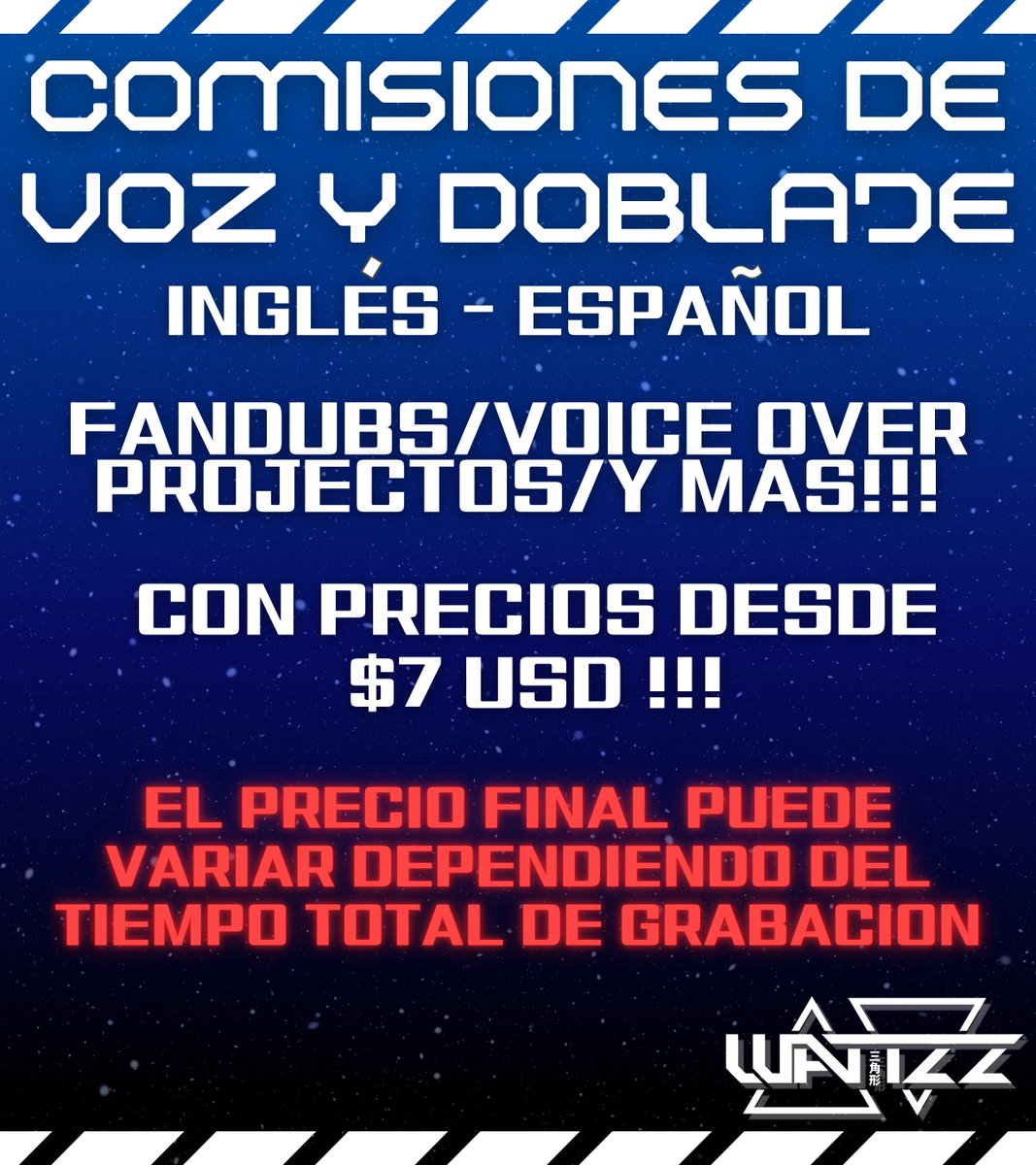 WAttzZ_Official's tweet photo. ¿Necesitas una voz para tu evento de Minecraft? ¿Tu proyecto audiovisual o incluso un fandub? No busques más, pues podría ser la voz que estás buscando

My Voice-Acting commissions are now open!

#Doblaje #VoiceActor #VoiceCommissions #OpenCommissions https://t.co/X2WVThXtRW