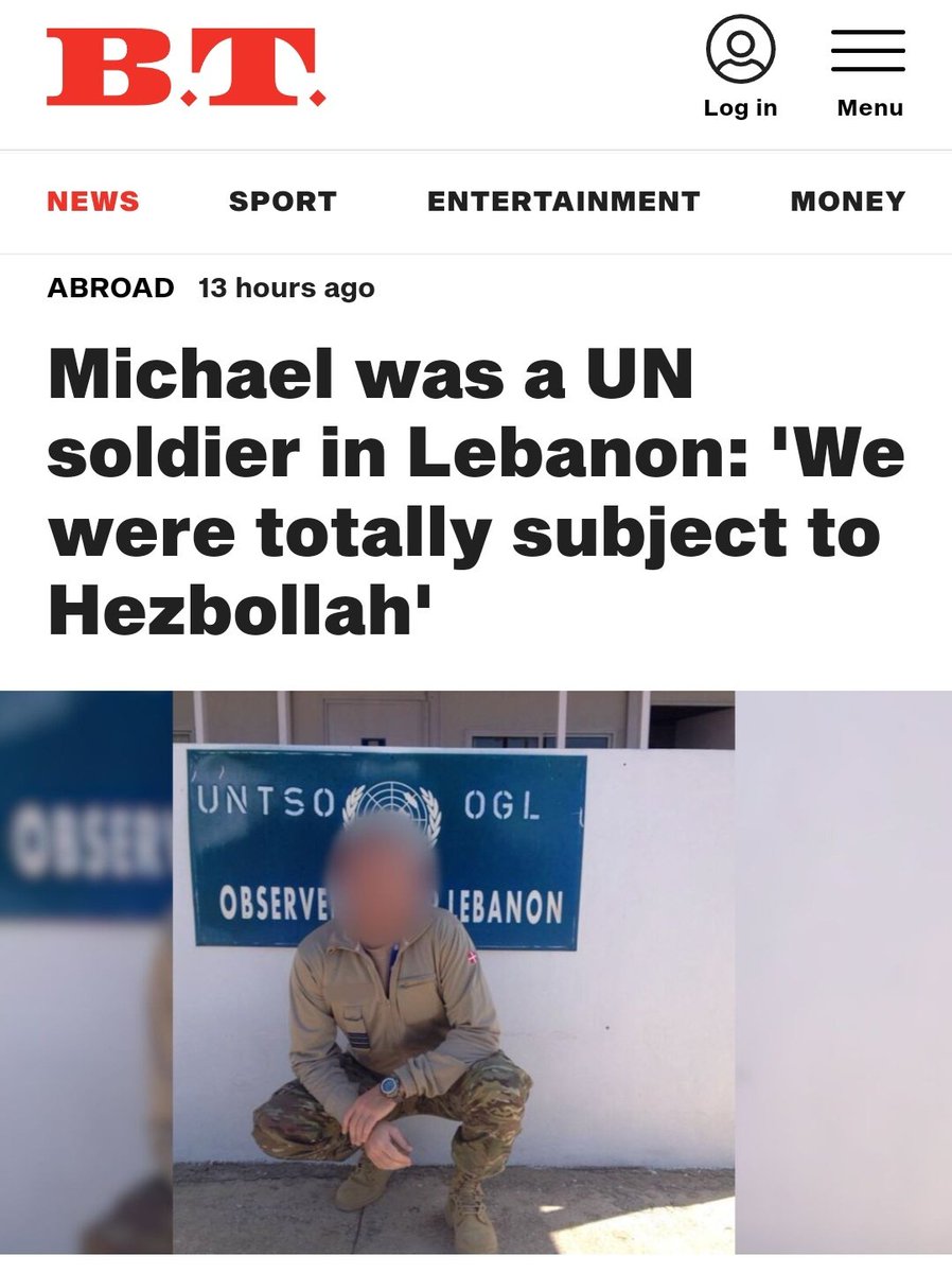 EFischberger's tweet photo. Wild Article from @Mrconfino: "We Were Completely at the Mercy of Hezbollah"

Already 10 years ago, the situation was out of control. Hezbollah dictated which areas the UN soldiers in South Lebanon could visit, and in some areas, they could neither enter nor take pictures. This is recounted by a former Danish UN soldier, who, for the first time in his more than 25-year-long career, has chosen to share his story with B.T.

Michael, who has asked not to have his last name revealed for personal reasons, was deployed to South Lebanon 10 years ago as part of the UN mission UNTSO.

"We were completely at the mercy of Hezbollah. Our freedom of movement was severely restricted. For example, we never operated after dark due to fear of Hezbollah. So, they had free rein during the evening and night hours," says Michael, emphasizing that he is speaking as a private individual and not on behalf of the Danish military.

And when Michael and his colleagues from either UNTSO or UNIFIL drove around different towns, they were often stopped by suspected Hezbollah members when they tried to enter areas where the group was believed to operate.