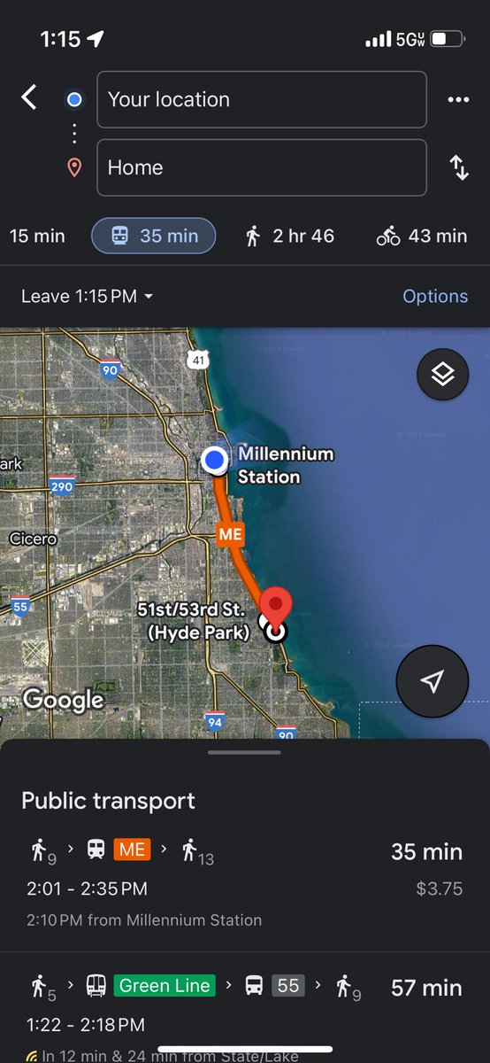 In today’s complaints about public transportation in Chicago, it took me 90 minutes to go 6.5 miles. I decided I wanted to go home at 1:15, I didn’t get home till 2:45. That is a 6x handicap on driving.