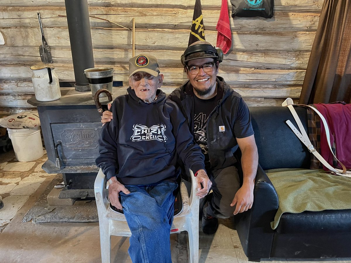 Loren_Anthony_'s tweet photo. Yesterday morning a man you impacted my life forever has journeyed on. He was Cheii at first then over the years, we acknowledged each other as father/son. John Kinsel is a war chief who was a hero among many. His passing brought the first snow as he returned home. Love you dad. https://t.co/JbQIQLC6S7