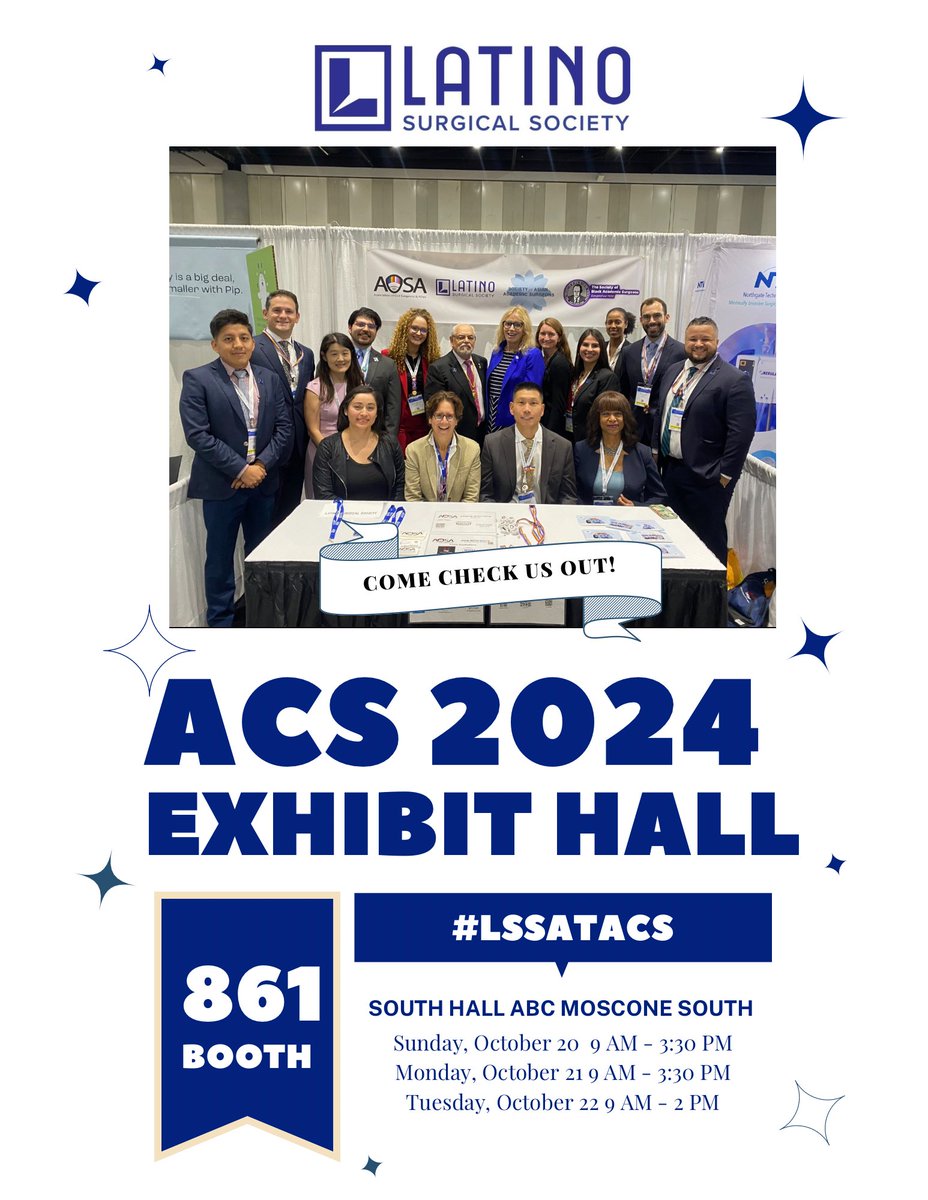 LatinoSurgery's tweet photo. Good Morning! 🌞Come check us out at the ACS Exhibit Hall today! 🤗We look forward to connecting with you and our allies in surgery! 🤝🔪
#LSSatACS #latinxsurgeons #ACSCC24 https://t.co/Utn6meR2ix