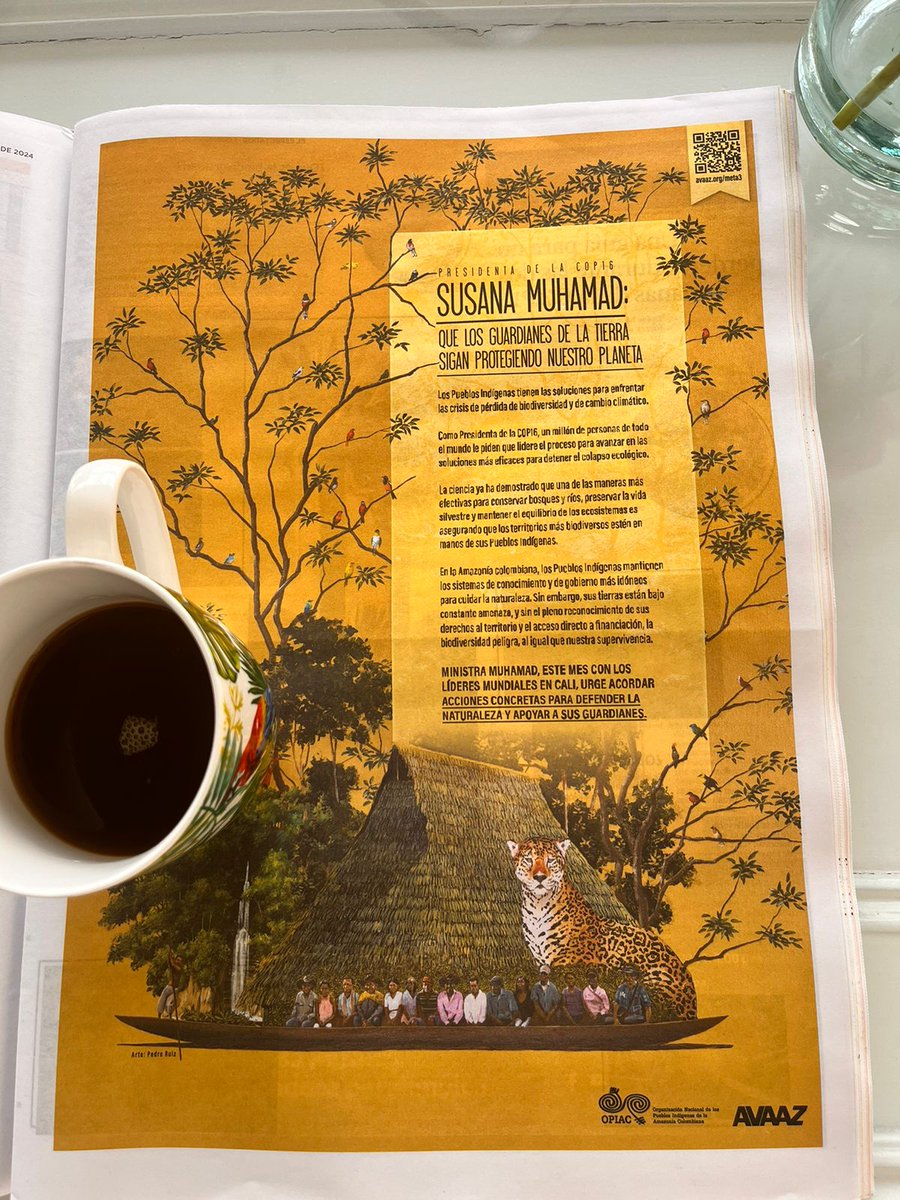 ESAvaaz's tweet image. ¡Buenos días, ministra @SusanaMuhamad! ☕️ Esperamos que esté disfrutando de su café dominical mientras lee @ElEspectador. Le pedimos que reciba nuestros mensaje: No hay mejor momento para hablar de cómo preservar el planeta, de la mano de los Pueblos Indígenas en la
