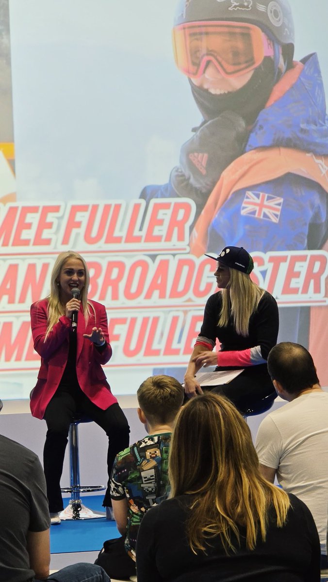 aimee_fuller's tweet photo. An absolute privilege to cut the ribbon at the London #snowshow this weekend. I then hit the stage for my chat on resilience and mindset w/ @ChemmySki https://t.co/S3eb3zpyIA