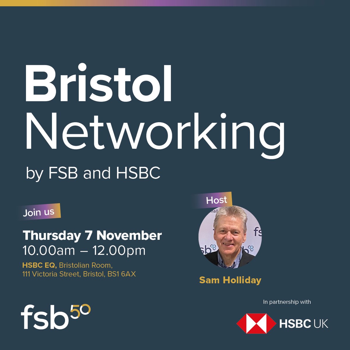We are delighted to be teaming up with <a href="/HSBC/">HSBC</a> to stage a mid-morning networking event next month at the fabulous setting of the new state-of-the art EQ building in  #Bristol. 

Find out more and sign up now at go.fsb.org.uk/4fQ1ZSL