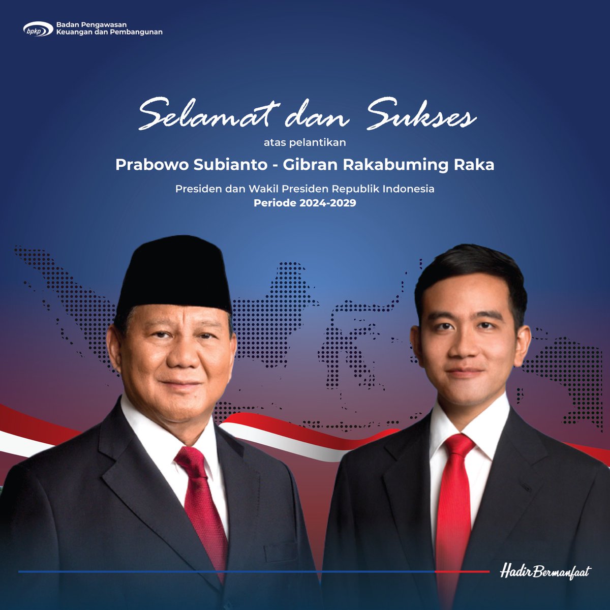 bpkp_ntb's tweet photo. Selamat Kepada Presiden dan Wakil Presiden Republik Indonesia 2024-2029, Bapak Prabowo Subianto dan Bapak Gibran Rakabuming Raka.

Selamat mengemban amanah, menjadikan setiap langkah bermakna untuk memajukan negeri tercinta. 

Mari bersatu di bawah pemerintahan baru, melaju untuk Indonesia Maju 🇮🇩