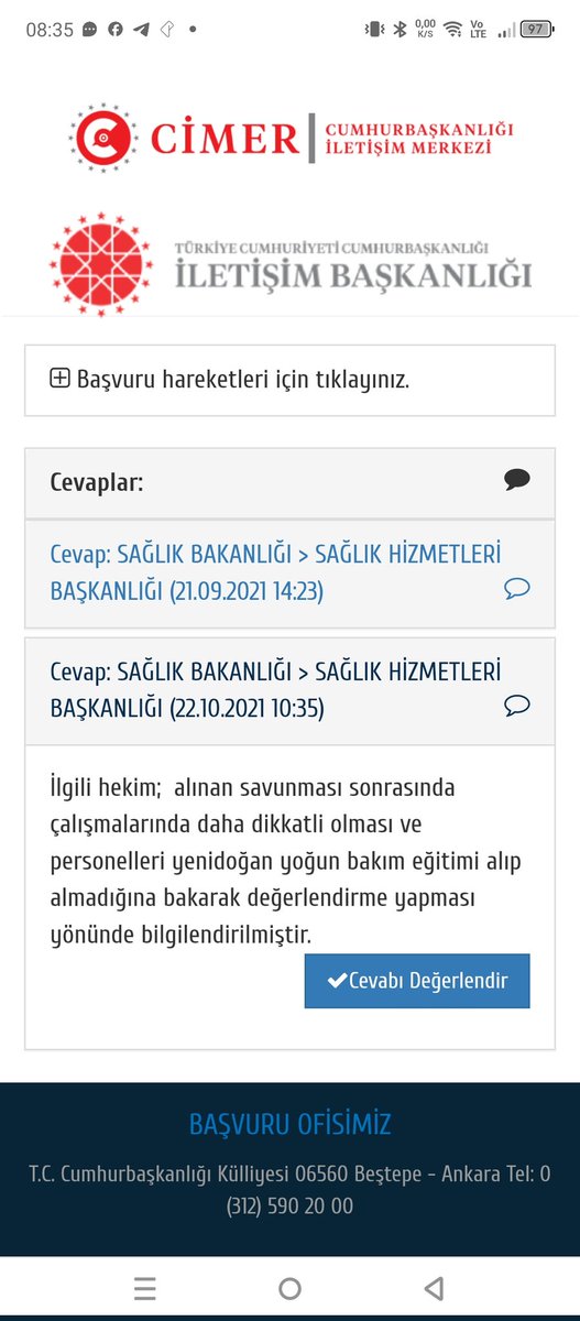 Bir hemşirenin çalıştığı özel hastanede bebeklerin canına kast edilmesine dayanamaması üzerine yazdığı cimer şikayeti.

Gelen yanıt ise ekte... Sadece uyarı yapıp olayı kapatmışlar <a href="/saglikbakanligi/">T.C. Sağlık Bakanlığı</a> <a href="/tc_cimer/">Cimer</a>