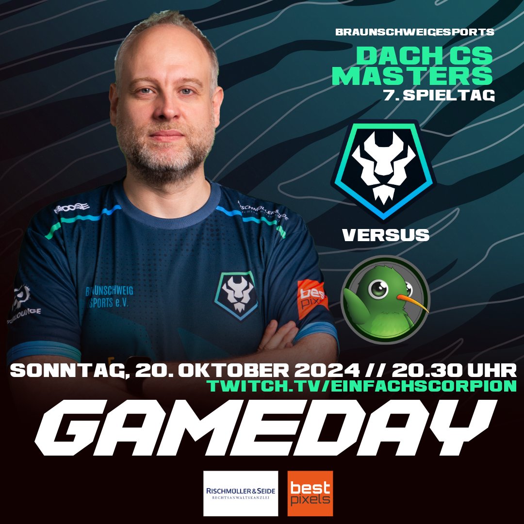 Im Kellerduell treffen wir heute auf eines der Teams von @
derdummbabblergk . Können wir die Kurve kriegen? Seid live dabei auf twitch.tv/einfachscorpion #braunschweig #esports #cs2