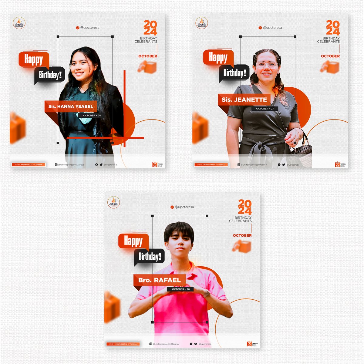 upcteresa's tweet photo. ✨OCTOBER | 2024 BIRTHDAY CELEBRANTS‼️✨🎂

1. Sis. Careen - 01
2. Bro. Alfredo - 01
3. Sis. Leizel - 03
4. Sis. Vicky - 04
5. Bro. Eduard - 07
6. Bro. Len - 10
7. Bro. James - 11
8. Sis. Letty - 11
9. Sis. Denise Drew - 16
10. Sis. Lorie - 17
11. Bro. Jonathan - 20 https://t.co/7bo4yLTJa7