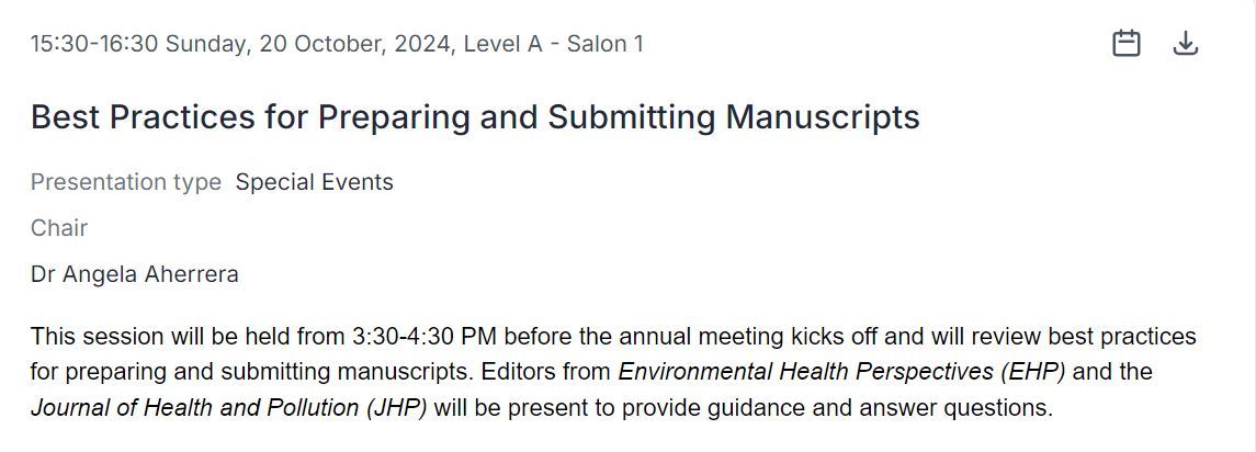 Environmental Health Perspectives (@ehponline) on Twitter photo 🗓️ Attending #ISES2024? Learn about best practices for preparing and submitting manuscripts from ECRI Advisory Panel member Angela Aherrera, EHP Science Editor Sabah Quraishi, and JHP Associate Editor Oyelola Adegboye today at 3:30 PM ET. <a href="/SabahEpi/">Sabah Quraishi</a> <a href="/oyeloladegboye/">Oyelola Adegboye</a> <a href="/dr_aherrera/">Angela Aherrera</a> 🗓️ Attending #ISES2024? Learn about best practices for preparing and submitting manuscripts from ECRI Advisory Panel member Angela Aherrera, EHP Science Editor Sabah Quraishi, and JHP Associate Editor Oyelola Adegboye today at 3:30 PM ET. <a href="/SabahEpi/">Sabah Quraishi</a> <a href="/oyeloladegboye/">Oyelola Adegboye</a> <a href="/dr_aherrera/">Angela Aherrera</a>