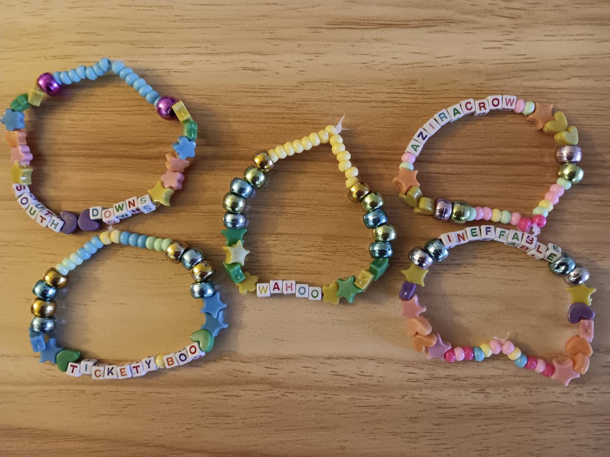 FunkyEarthChild's tweet photo. Look at the little bracelets I made for the @IneffableMeetup 

I have so much Twitter to catch up on since yesterday. I see we are still in full clown mode. 🤡 https://t.co/3NCjxrJXL1