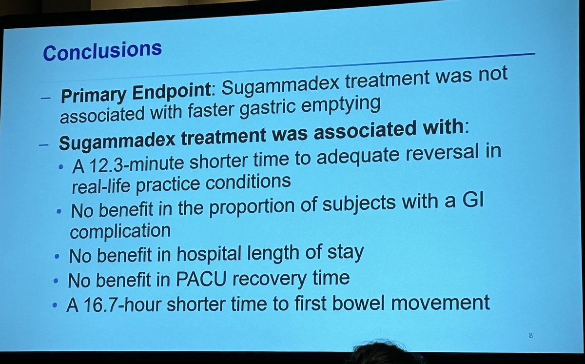 Dr Togioka presents his findings at #ANES24 Sugammadex  associated with 16hr earlier return of bowel function in colorectal surgery compared to Neo/Glyco.