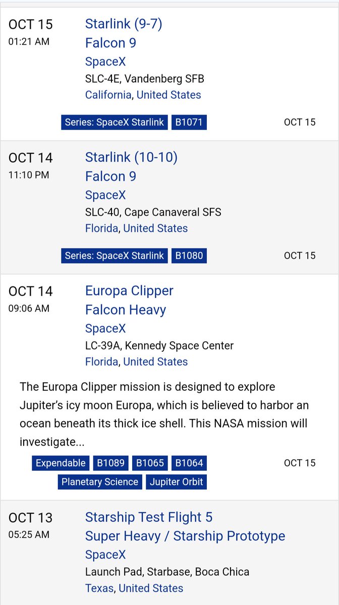 ashleevance's tweet photo. So in six days, SpaceX caught a brand new rocket with metal chopsticks, launched a probe to Jupiter for NASA, put up more of its space Internet satellites AND launched space Internet satellites for a rival. This is actually absurd https://t.co/SSNqCq63Or
