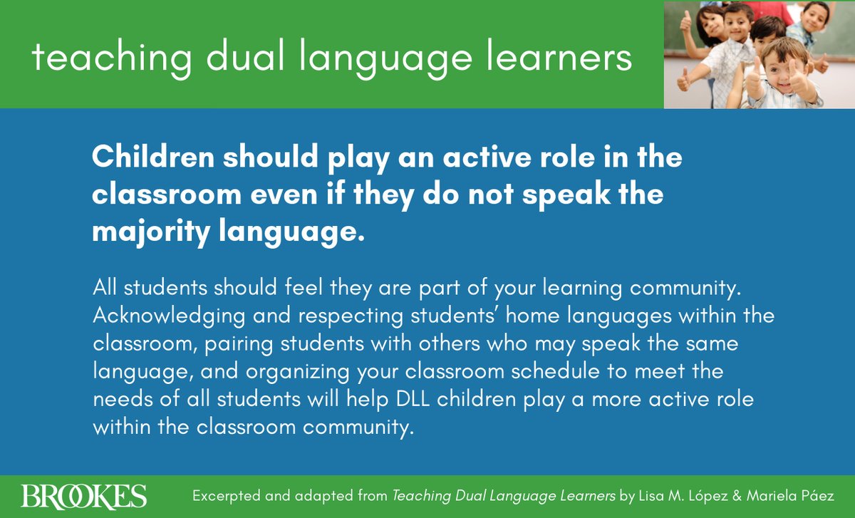 Be sure that dual language learners play an active role within your classroom community. (See the full blog post on teaching #DLLs: ecs.page.link/o6E5J) #BilingualKids #BilingualEducation #ELLs #DualLanguageLearners #k12 #TeachingTips