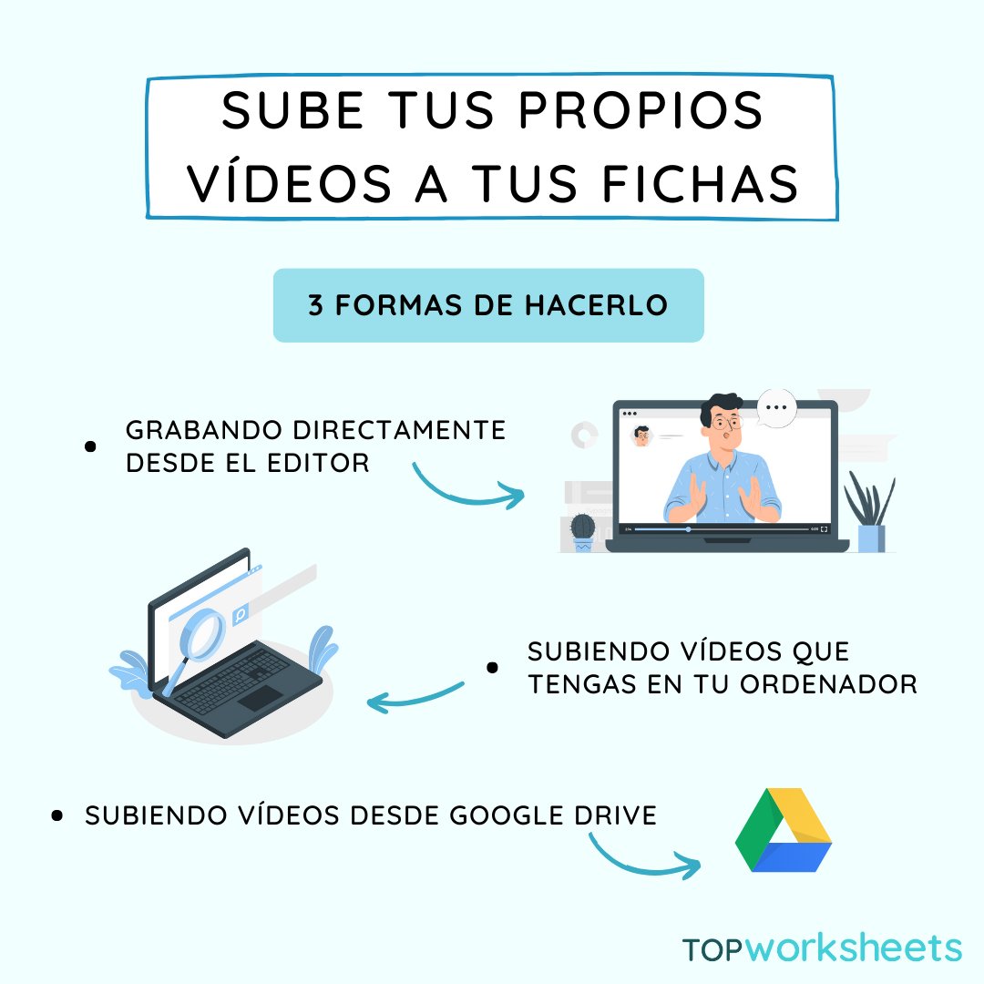 ¡Sube tus propios vídeos a tus fichas! 📽️ Crea fichas más personales y más interactivas. Puedes subir vídeos de los que ya tengas grabados o crearlos directamente desde nuestro editor con tu webcam. 🔥 ¡Disponible en todos nuestros planes premium!
