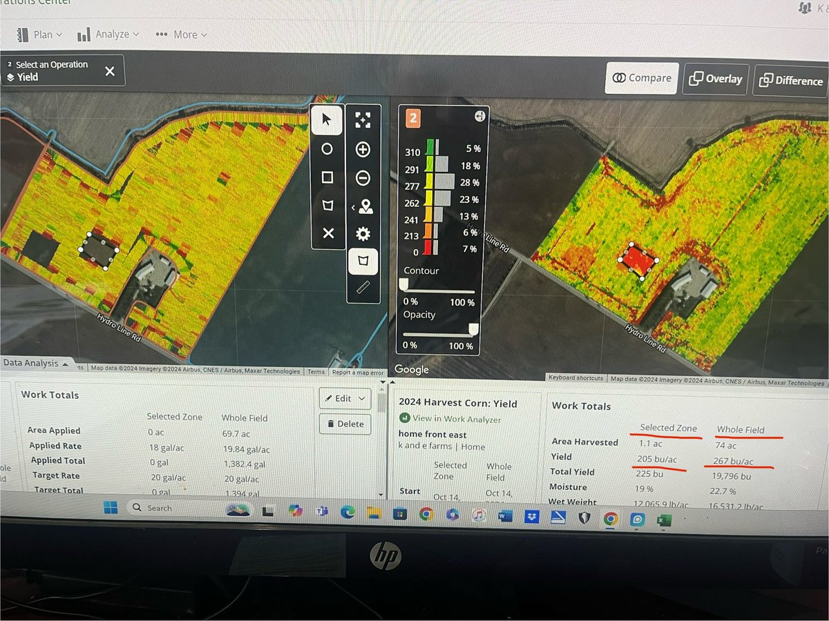 Look at that fungicide response. Planted early and tar spot infected early: unsprayed check 62 bu less then field avg. Check blocks running 12-40 bu less for the most part this year.