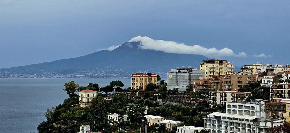 When you take a photo just at the right time. 
One of the most famous volcanoes in the world, Mount Vesuvius looks like it's smoking.
Perfect view from my hotel room.
#Italy 
#sorrento 
#Napoli 
#volcano 
#amalficoast
