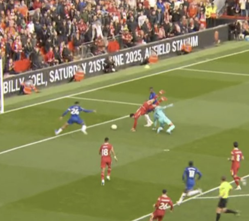 Footballtweet's tweet photo. 🚫 𝗩𝗔𝗥 𝗖𝗛𝗘𝗖𝗞 📺 

The referee has changed his mind. It's not penalty even though Sanchez has completely clattered Curtis Jones. #LIVCHE https://t.co/isqBglb7wT