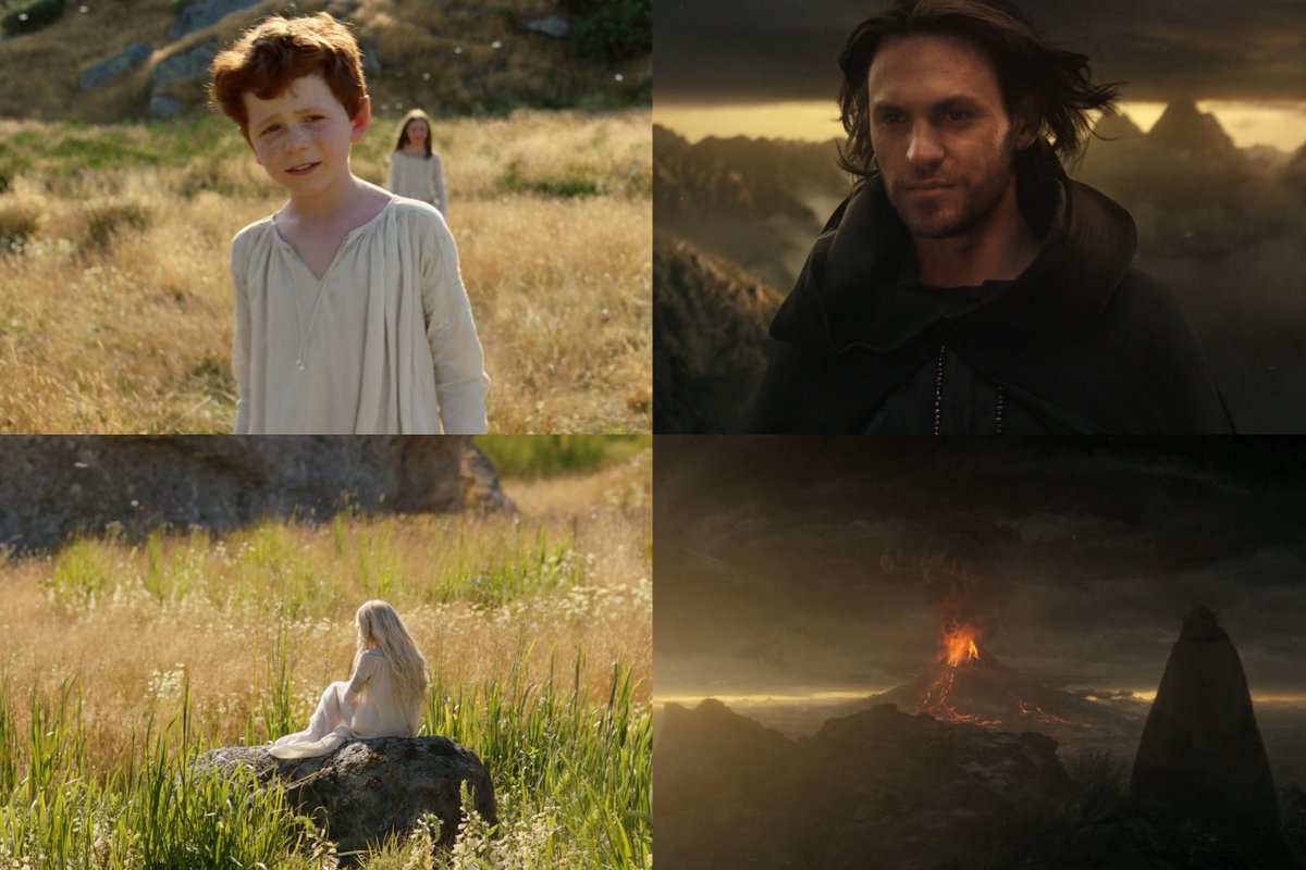 slowburnia's tweet photo. i love the little theory that this boy was sauron bc the narration "nothing is evil in the beginning" opens the show with him looking at the light, and the season ends with him looking at the darkness https://t.co/RdHyYBHUlC